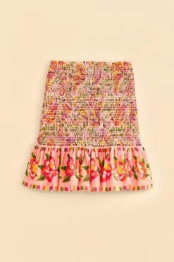 Farm Rio Pink Painted Bananas Smocked Mini Skirt -Trend Farm Rio 309383 06