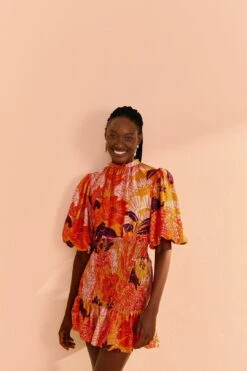 Farm Rio Beige Jungle Panther Lenzing™ Ecovero™ Viscose Mini Dress