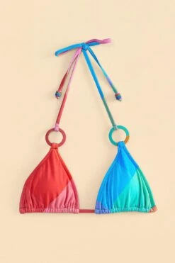 Farm Rio Blue Painted Birds Plaid Triangle Bikini Top -Trend Farm Rio 310548 05