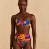 Farm Rio Blue Floral Tropical & Colorful Stripes High Waisted Bikini Bottom -Trend Farm Rio 310619 01