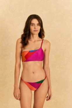 Farm Rio Colorful Leaves One-Shoulder Bikini Top