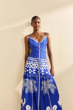 Farm Rio Blue Mixed Ondina Midi Dress -Trend Farm Rio 310652 03