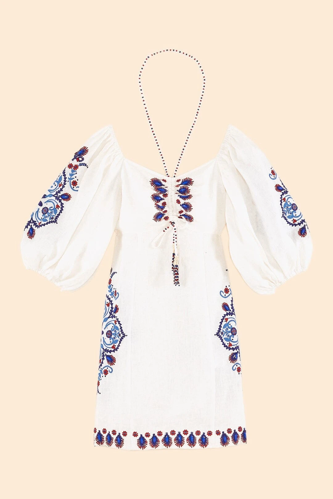 Farm Rio Off-White Navy Embroidery Mini Dress 8 Farm Rio Off-White Navy Embroidery Mini Dress - Image 6