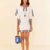 Farm Rio Off-White Navy Embroidery Mini Dress -Trend Farm Rio 311390 01