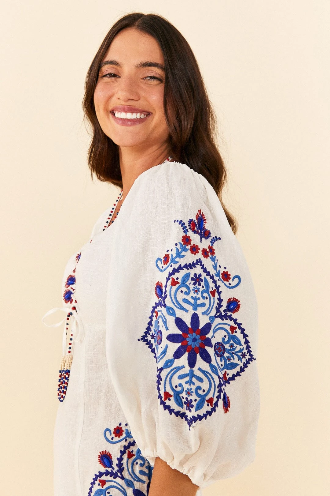 Farm Rio Off-White Navy Embroidery Mini Dress 5 Farm Rio Off-White Navy Embroidery Mini Dress - Image 3