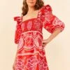 Farm Rio Red Summer Sunrise Organic Cotton Mini Dress -Trend Farm Rio 311432 01