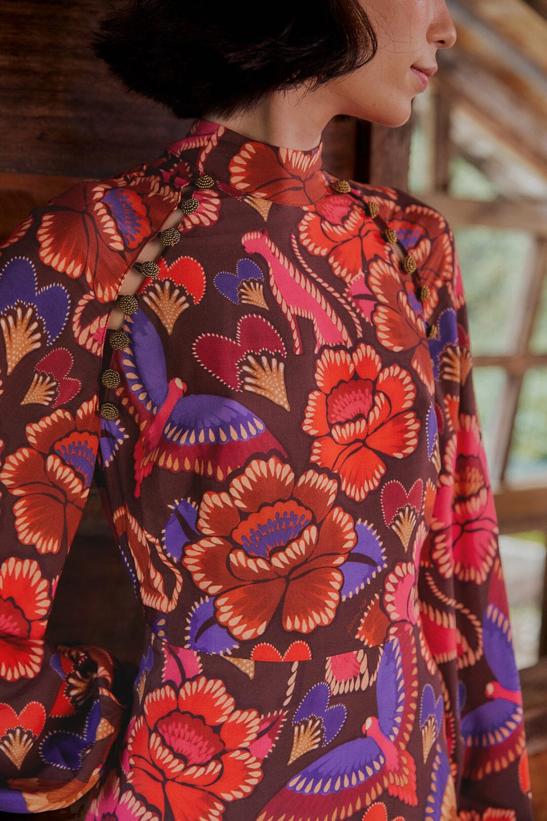 Farm Rio Brown Bright Flora Long Sleeve Mini Dress 4 Farm Rio Brown Bright Flora Long Sleeve Mini Dress - Image 2