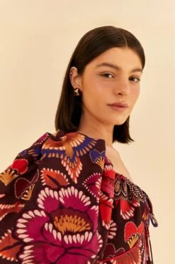 Farm Rio Brown Bright Flora Short Sleeve Midi Dress -Trend Farm Rio 312040 03