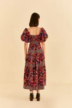 Farm Rio Brown Bright Flora Short Sleeve Midi Dress -Trend Farm Rio 312040 04