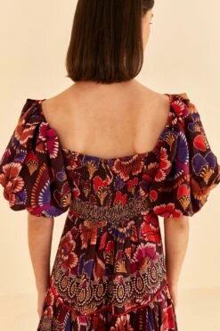 Farm Rio Brown Bright Flora Short Sleeve Midi Dress -Trend Farm Rio 312040 05