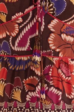 Farm Rio Brown Bright Flora Short Sleeve Midi Dress -Trend Farm Rio 312040 06