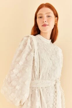 Farm Rio Off-White 3d Flower Pleated Mini Dress -Trend Farm Rio 312366 03