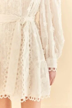 Farm Rio Off-White 3d Flower Pleated Mini Dress -Trend Farm Rio 312366 05