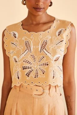 Farm Rio Sand Richelieu Sleeveless Crop Top -Trend Farm Rio 313592 03