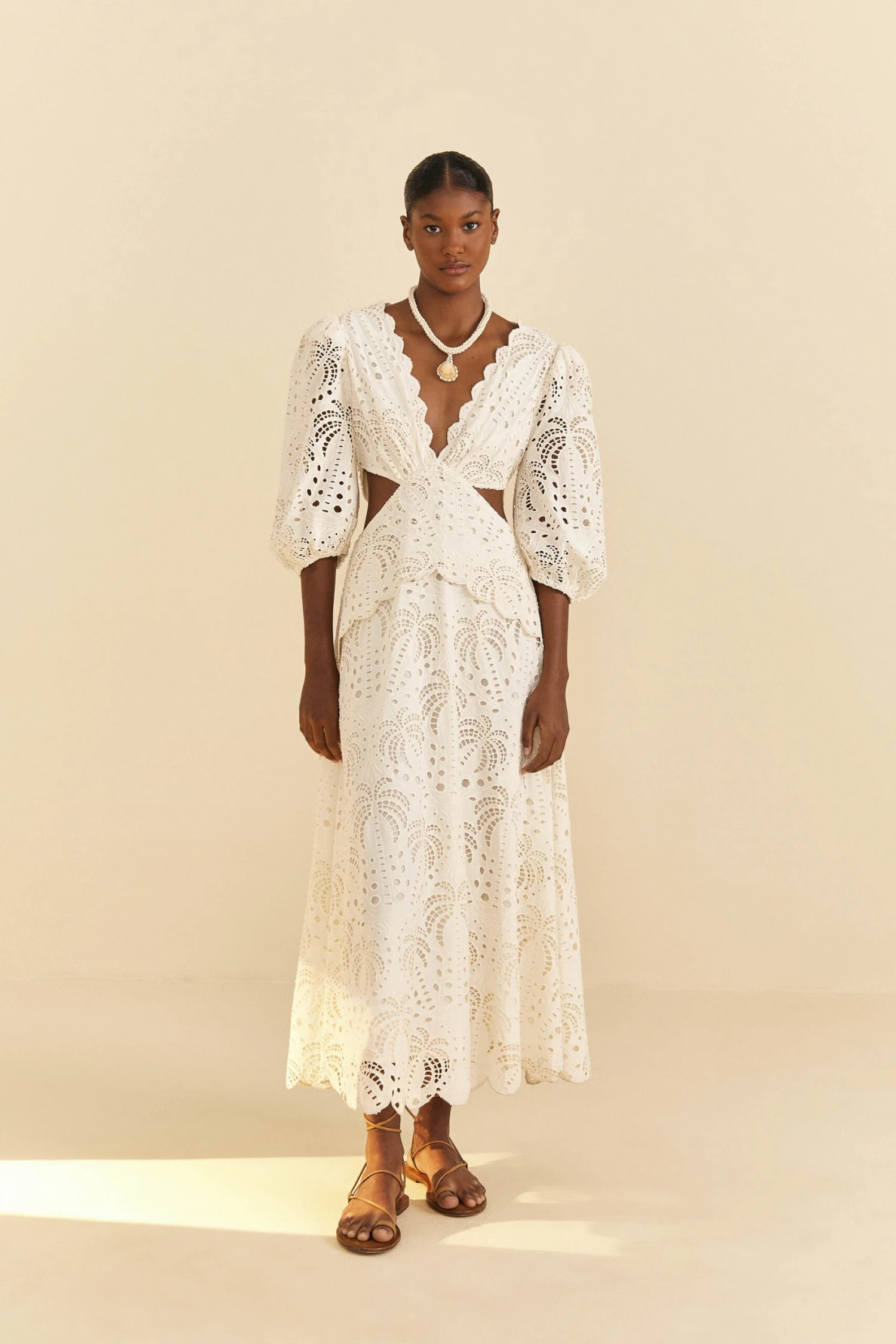 Farm Rio Off-White Richelieu Midi Dress 3 Farm Rio Off-White Richelieu Midi Dress