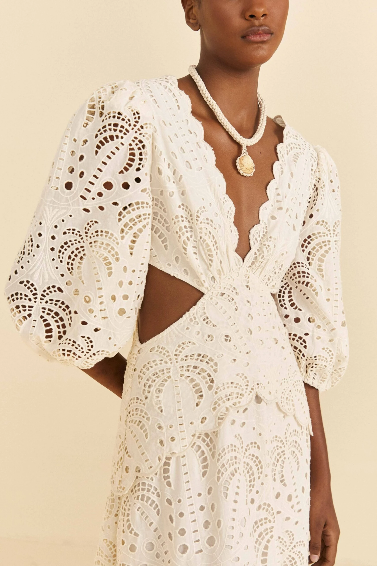 Farm Rio Off-White Richelieu Midi Dress 4 Farm Rio Off-White Richelieu Midi Dress - Image 2