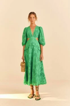 Farm Rio Green Richelieu Midi Dress