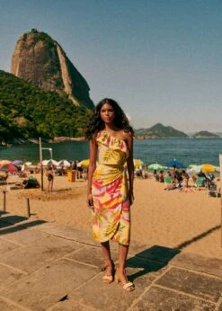 Farm Rio Summer Forest Yellow Bia Midi Skirt