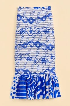 Farm Rio Off-White Pitta Waves Smocked Midi Skirt -Trend Farm Rio 314084 06