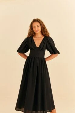 Farm Rio Black Short Sleeves Midi Dress -Trend Farm Rio 314512 04