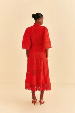 Farm Rio Red Guipure Cut Out Midi Dress -Trend Farm Rio 314516 04