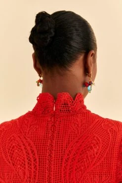 Farm Rio Red Guipure Cut Out Midi Dress -Trend Farm Rio 314516 05