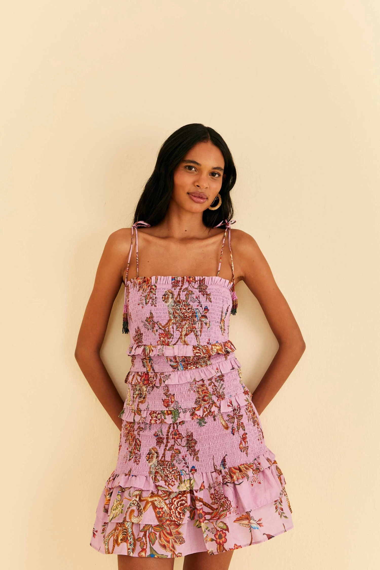 Farm Rio Lilac Floral Monkey Smocked Mini Dress 3 Farm Rio Lilac Floral Monkey Smocked Mini Dress