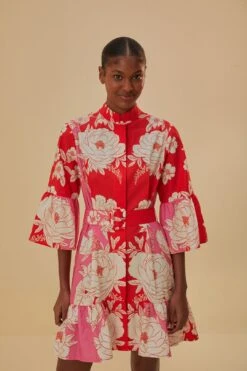 Farm Rio Pink Soft Garden Short Sleeve Mini Dress