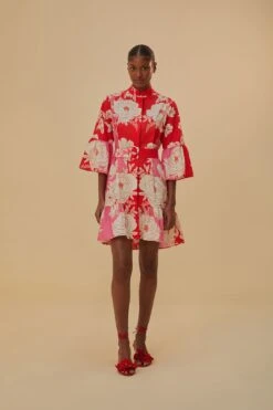 Farm Rio Pink Soft Garden Short Sleeve Mini Dress -Trend Farm Rio 315959 03