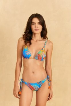 Farm Rio Blue Painted Birds Side Tie Full Bikini Bottom