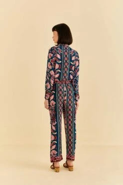 Farm Rio Teal Seashell Tapestry Cargo Pants -Trend Farm Rio 318133 04