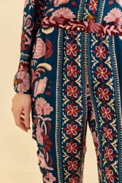Farm Rio Teal Seashell Tapestry Cargo Pants -Trend Farm Rio 318133 05