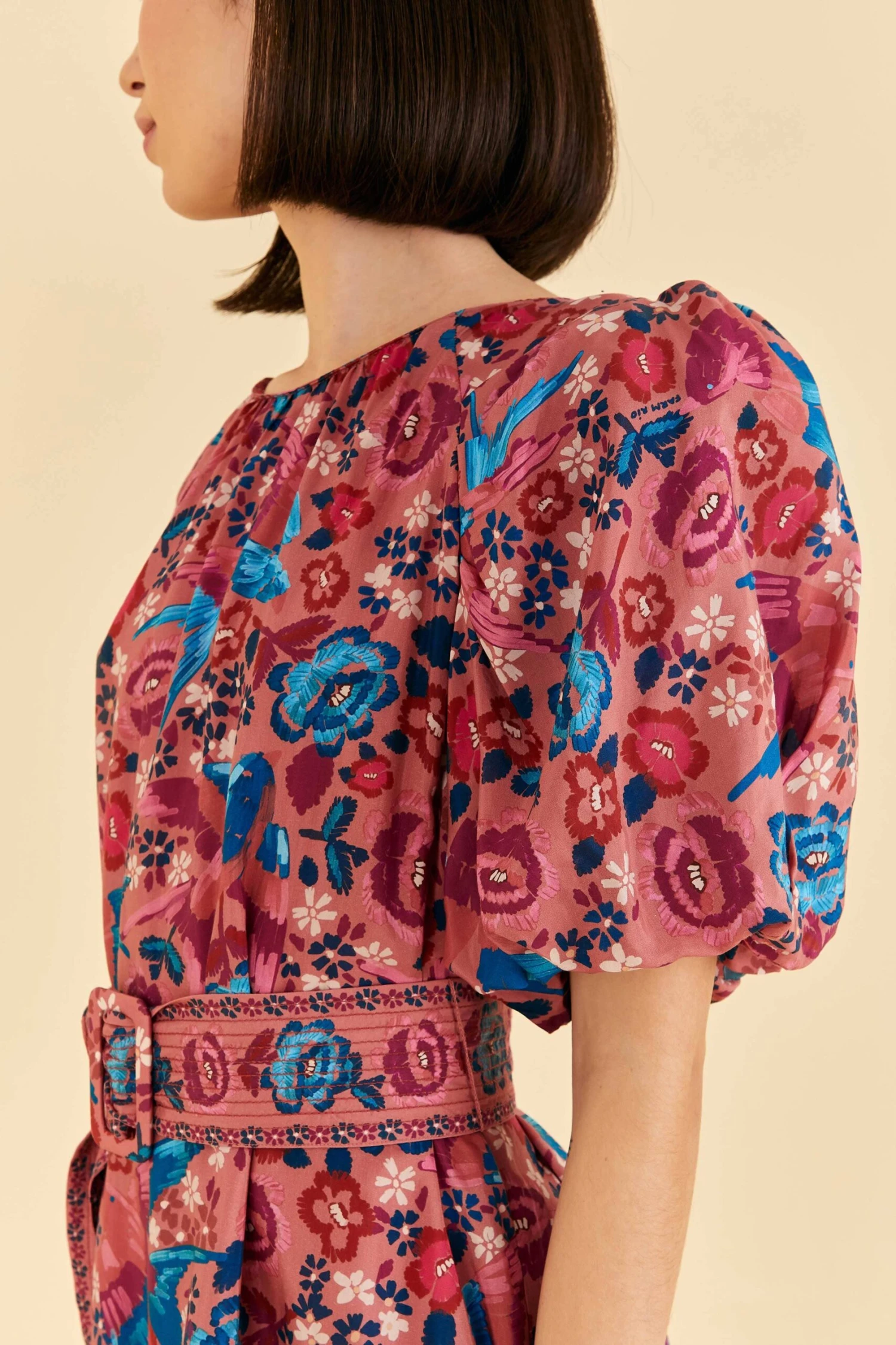 Farm Rio Blush Floral Birds Mini Dress 5 Farm Rio Blush Floral Birds Mini Dress - Image 3