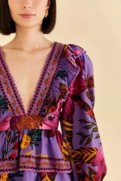 Farm Rio Purple Maxi Flowers Mini Dress -Trend Farm Rio 318162 03